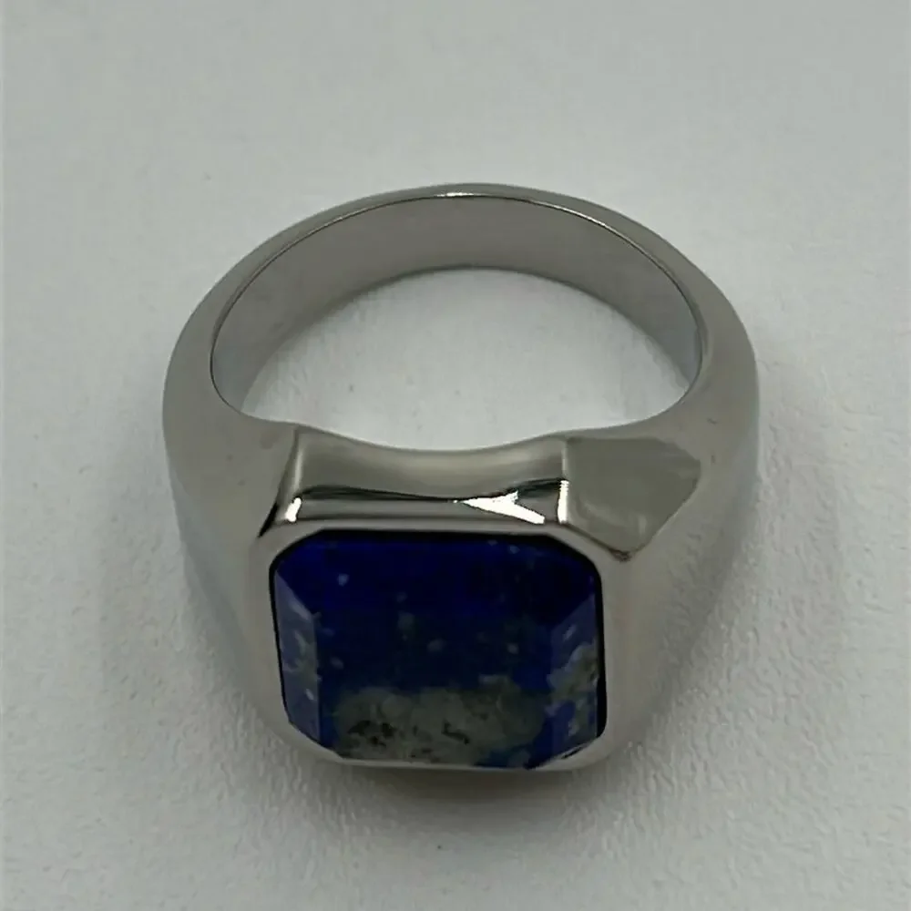 Men’s Lapis Lazuli Natural Gemstone Stainless Steel Ring Size 10.5 NWT